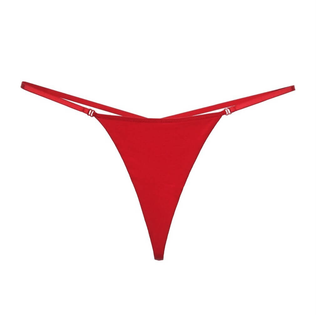 Ultrathin a string thong woman in red color displaying stylish thong design.