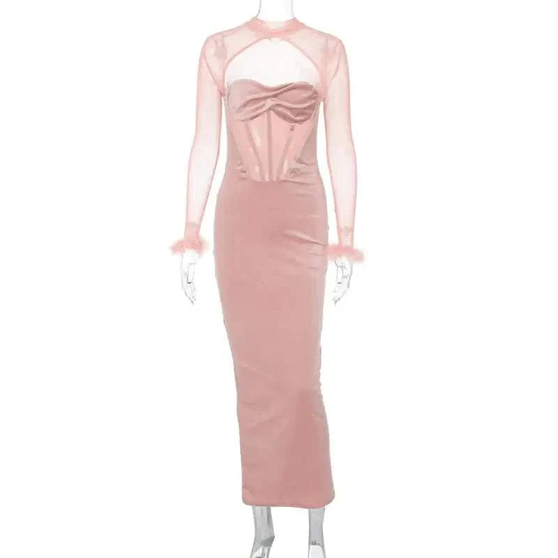 Women's Plush Mesh Hollow Stitching Sexy Dress Mbshop