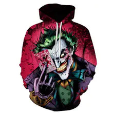 3D printed loose fit hoodie featuring a colorful villain graphic design on a vibrant background.