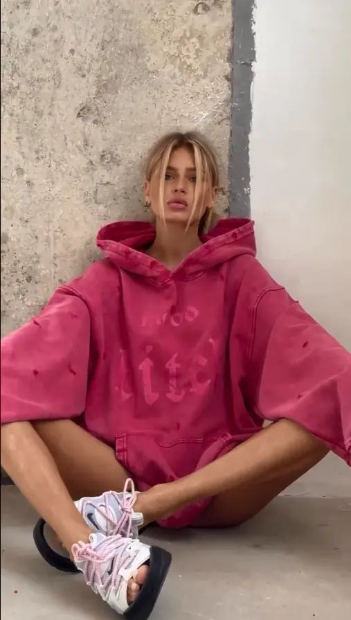Women's Casual Distressed Print Hoodie