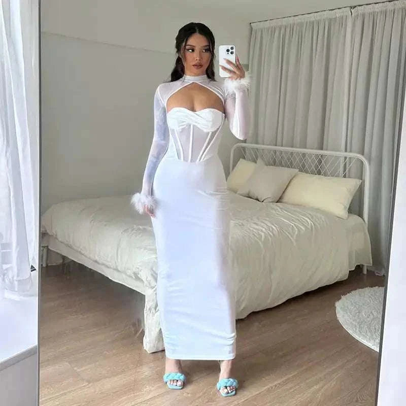 Women's Plush Mesh Hollow Stitching Sexy Dress Mbshop