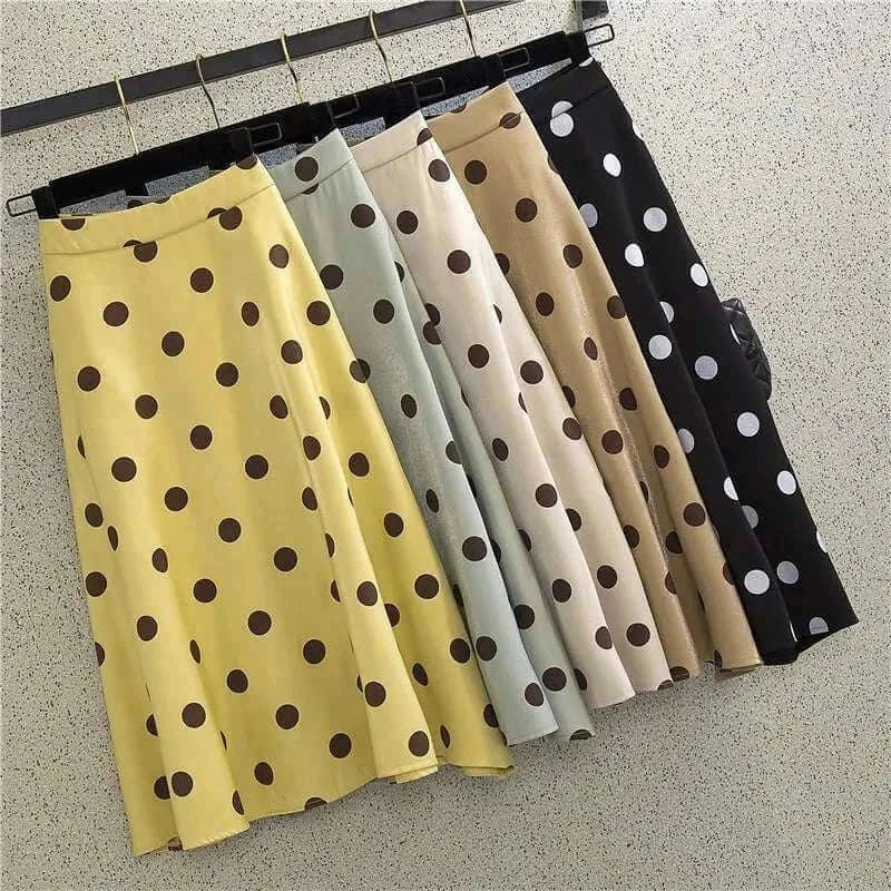 Jupe Mi-Longue Taille Haute Pois - Forme Évasée Élégante Rétro