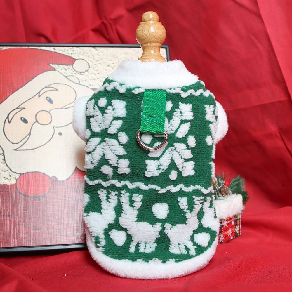 Christmas Pet Plush Hoodie With Leash Ring For Small Dogs