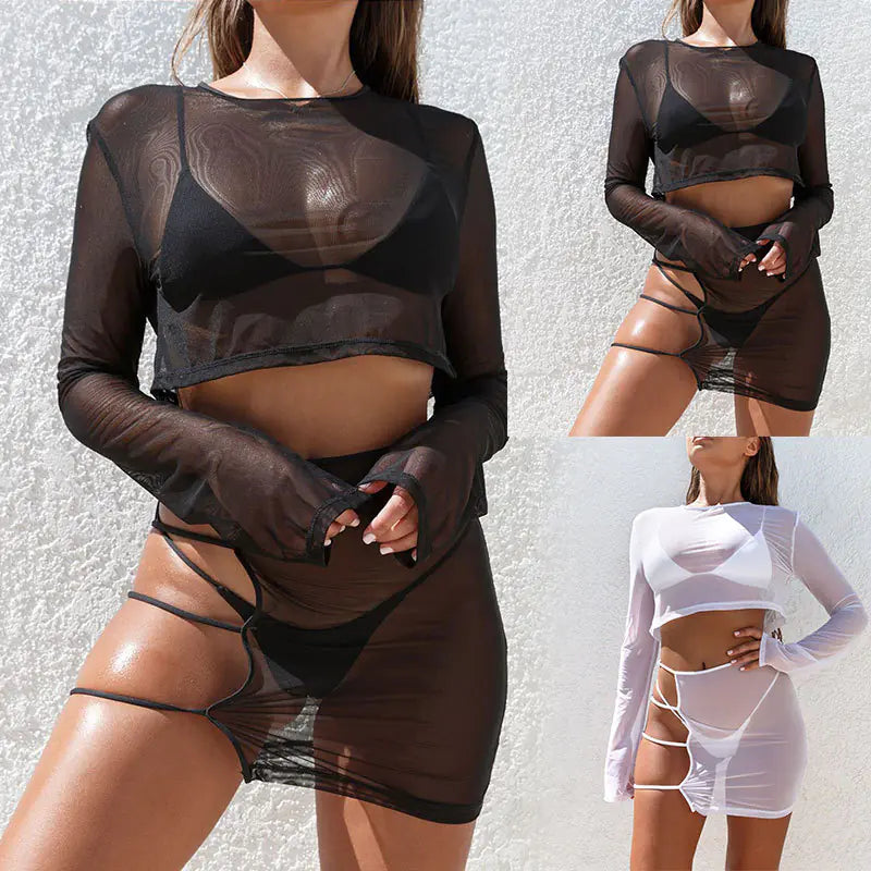 2019 Beach Sheer Mesh Outfit Set for Women
