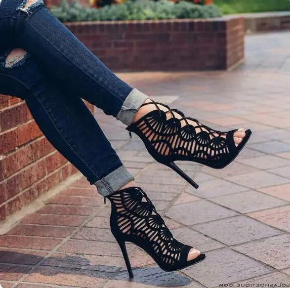 Sexy Hollow Lace-Up High Heels Roman Sandals for Women