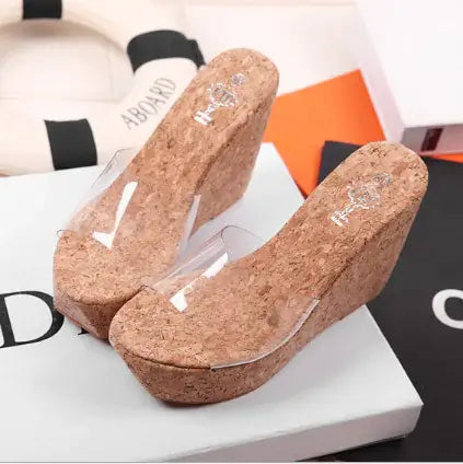 Transparent Wedge High Heel Slide Sandals for Women