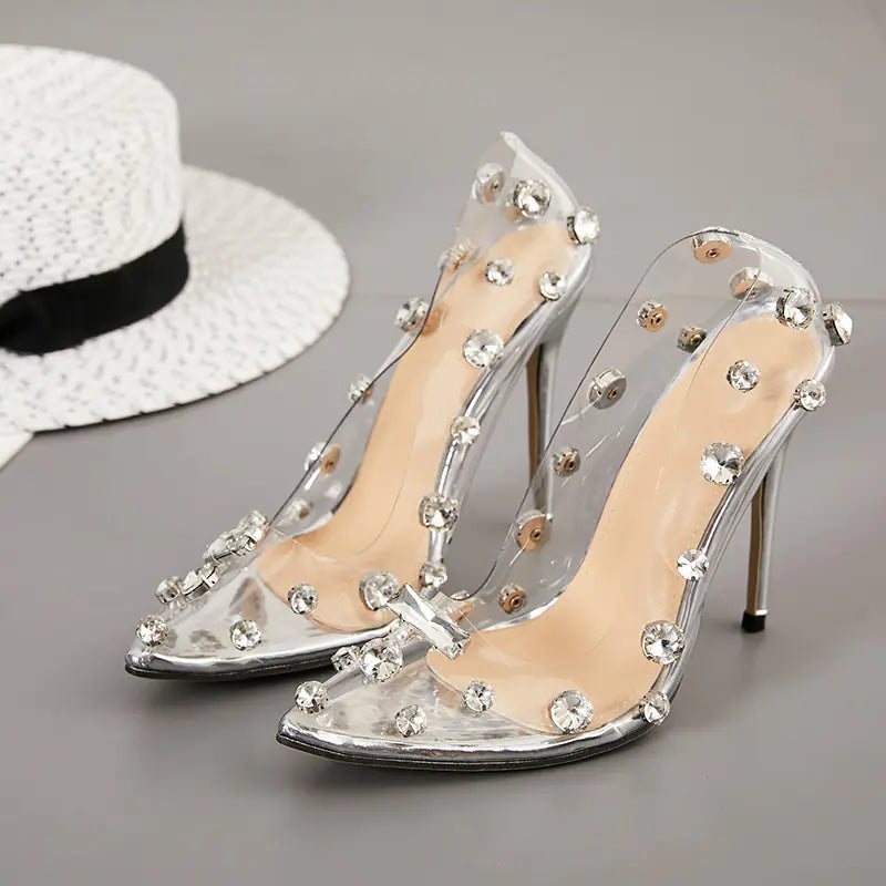 Large Shallow Mouth Transparent Rhinestone Women's Shoes