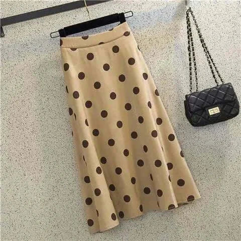 Jupe Mi-Longue Taille Haute Pois - Forme Évasée Élégante Rétro