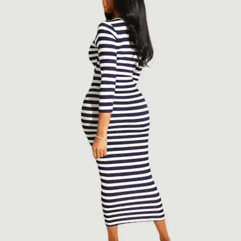 Sexy striped midi bodycon dress for women in autumn and winter by Glamaker.
