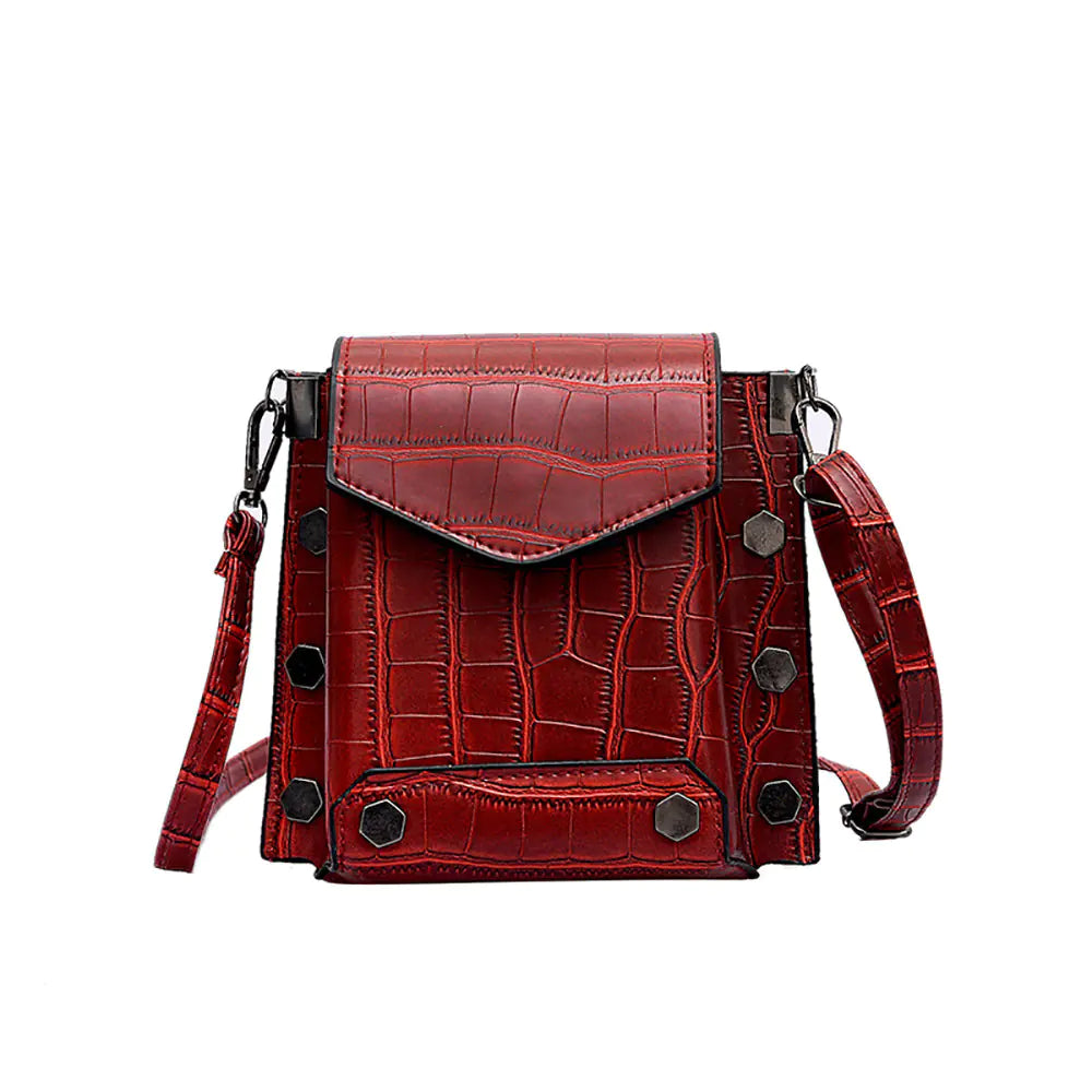 Spring 2019 red crocodile pattern crossbody bag for women with magnetic closure and stylish design.