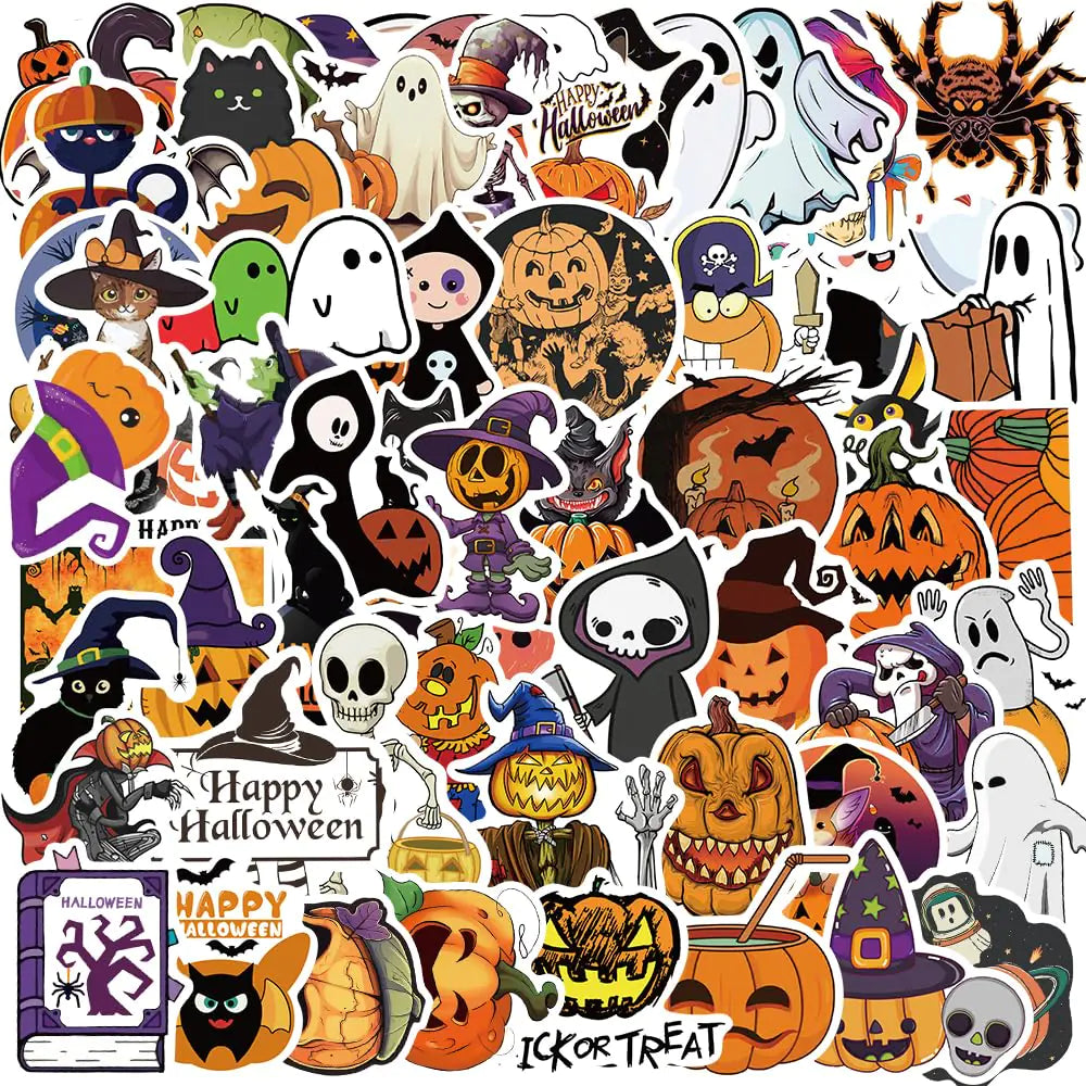 100PCS Halloween Stickers Halloween Pumpkin Theme Stickers Halloween Party Gifts for Adults Happy Holiday Sticker Waterproof Cute Helloween Cartoon Sticker for Kids