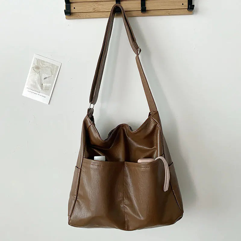 Sac Seau Vintage en Cuir Souple - Grande Capacité pour Femme
