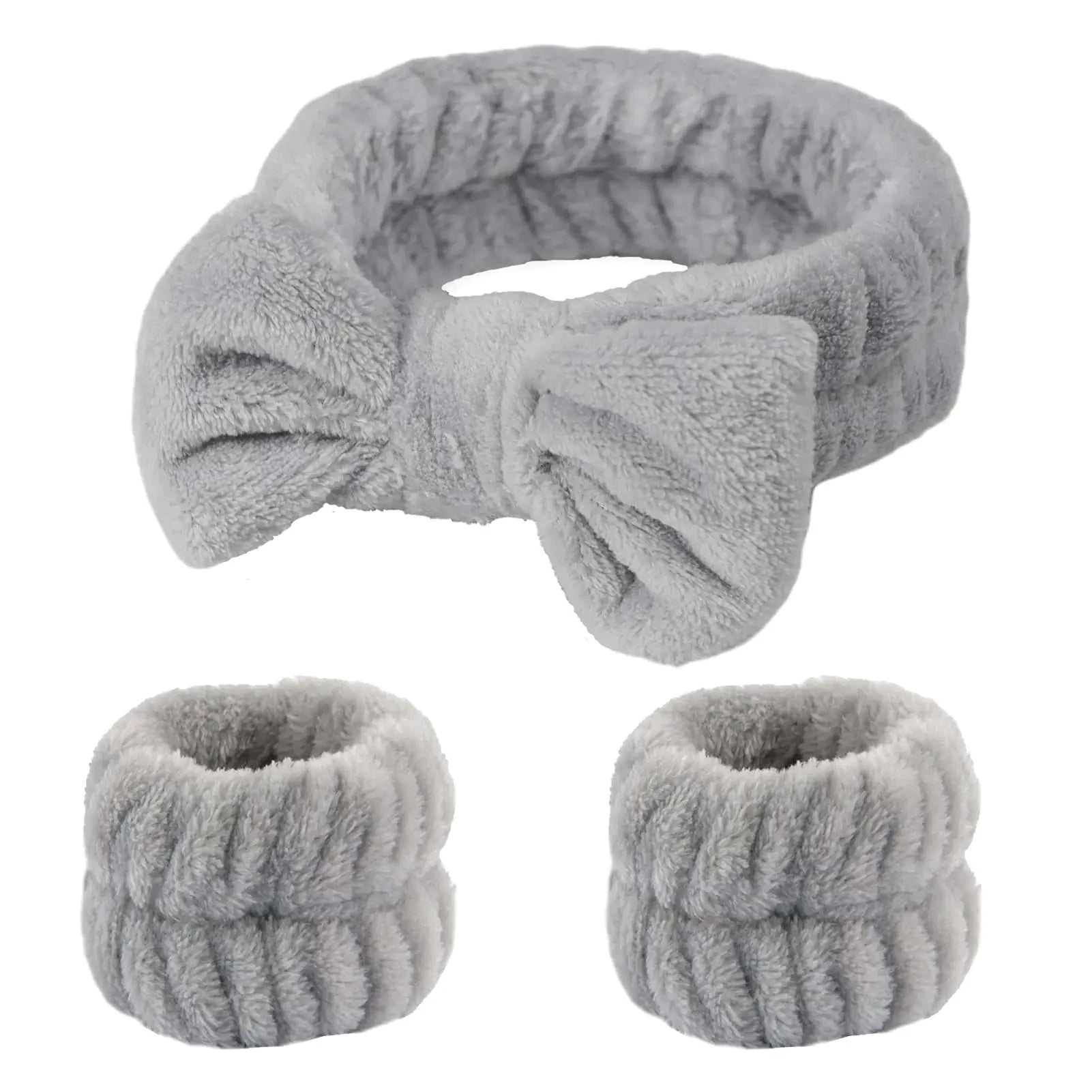 Fmeida Spa Headband and Wristband Set Skincare Headband for Washing Face Grey3 Pack Mbshop