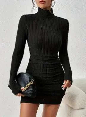 Sexy Black Turtleneck Mini Dress Mbshop