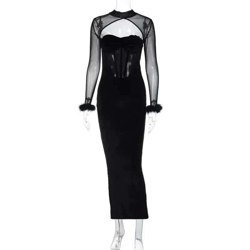Women's Plush Mesh Hollow Stitching Sexy Dress Mbshop
