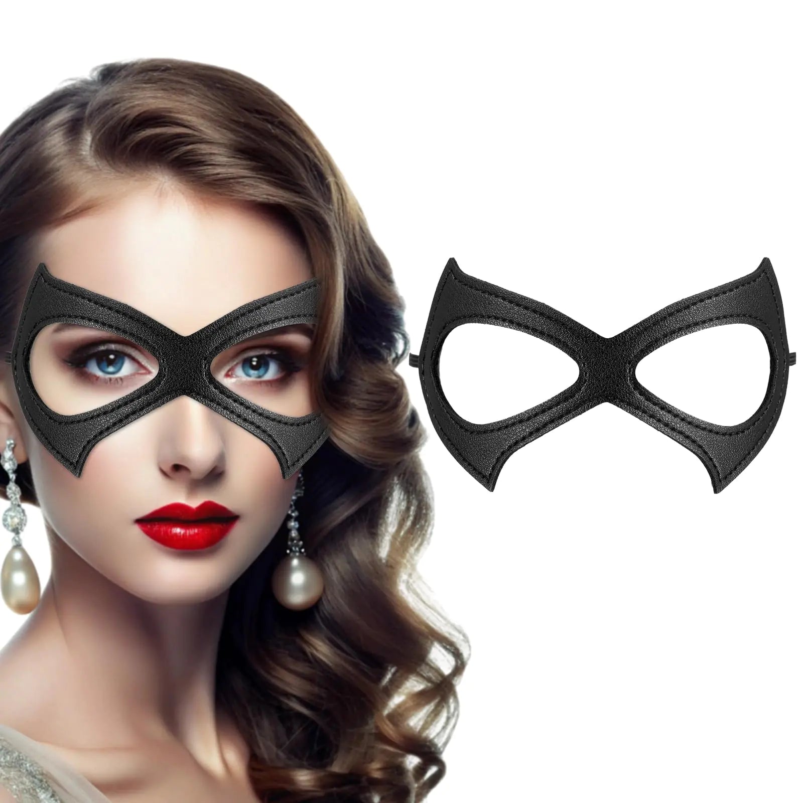 Tyqour Leather Cat Eye Masquerade Mask for Halloween