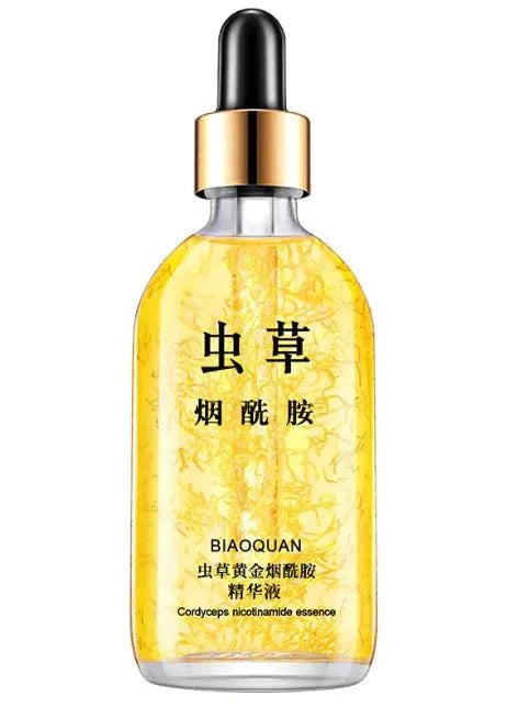 Premium Skincare Essence bottle with dropper, featuring 100ml Cordyceps essence for deep moisturizing and skin rejuvenation.