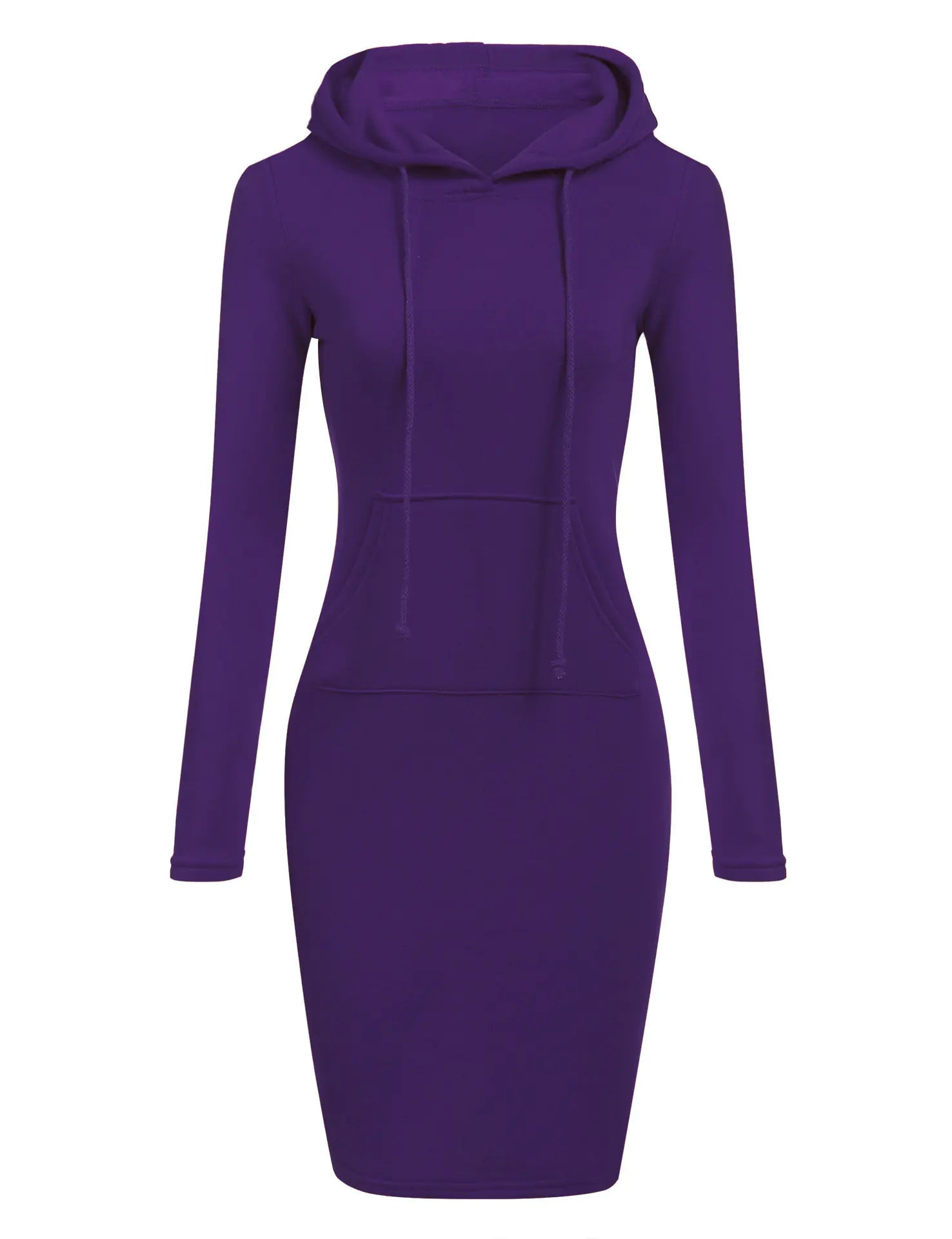 Stylish purple women's hoodie dress with pockets and drawstrings, perfect for autumn and winter wear.
