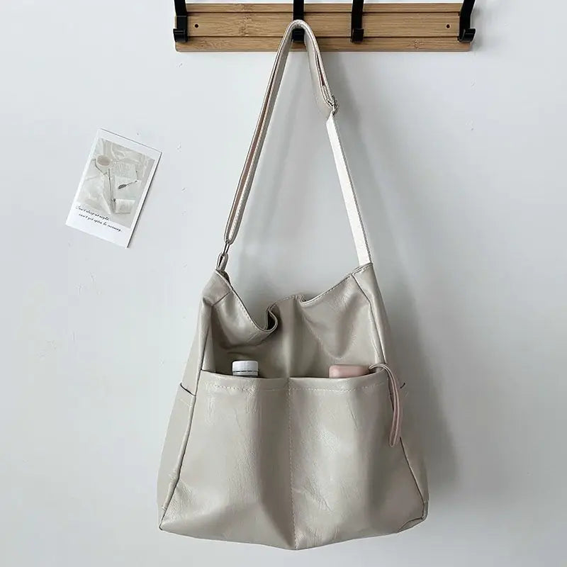 Sac Seau Vintage en Cuir Souple - Grande Capacité pour Femme