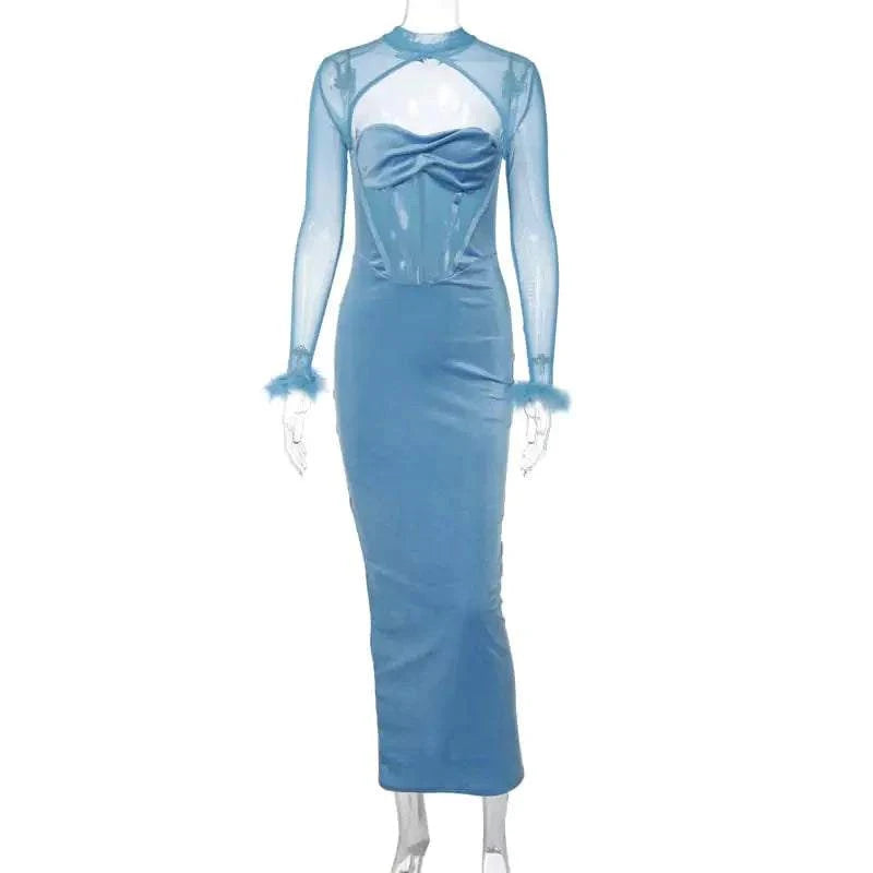 Women's Plush Mesh Hollow Stitching Sexy Dress Mbshop