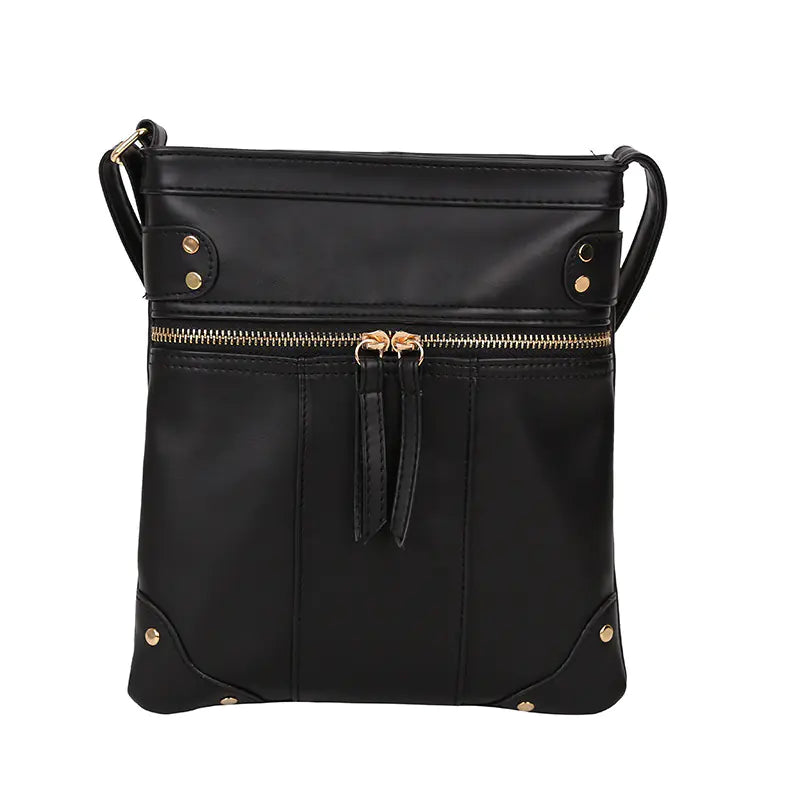 Vintage studded shoulder bag, stylish zipper crossbody bag for modern moms, crafted from high-quality PU fabric.