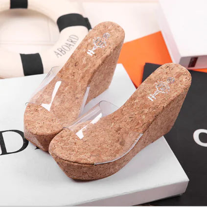 Transparent Wedge High Heel Slide Sandals for Women