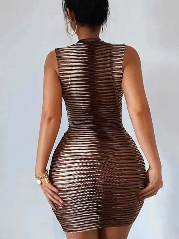 Women's Sexy Slim O-Neck Sleeveless Bodycon Dress Mbshop