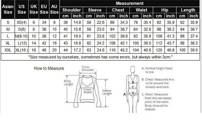 Size chart for women's hoodies, detailing measurements for various sizes in inches and centimeters.