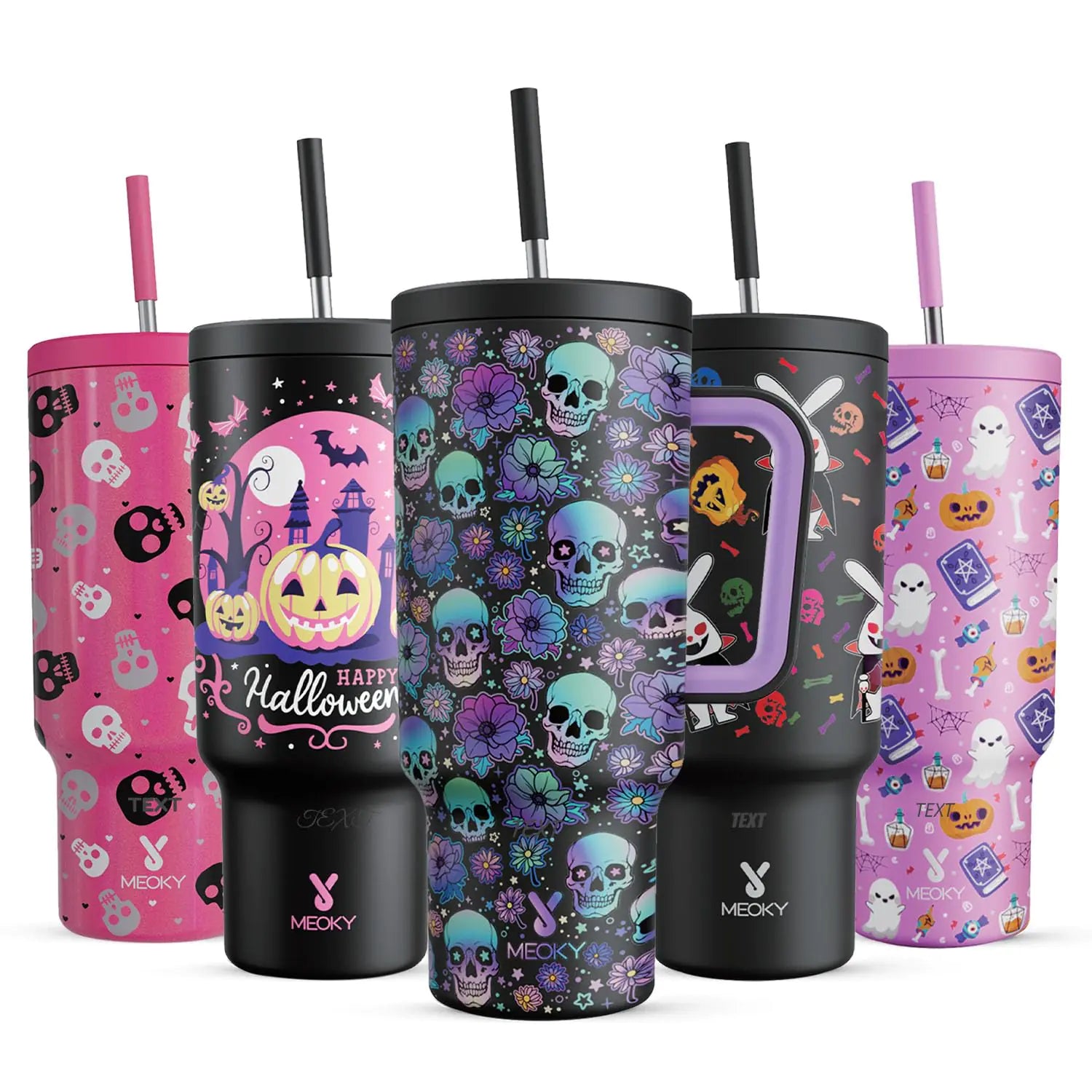 Meoky Ships Next Day Halloween Decorations Personalized 40 Oz Tumbler with Handle and Straw Lid Custom Tumbler Insulated Coffee Mug Stainless Steel Travel Mug for Halloween Party Favors