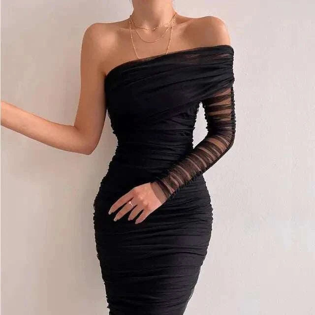 Diagonal Backless: Sexy Mesh Dress Mbshop