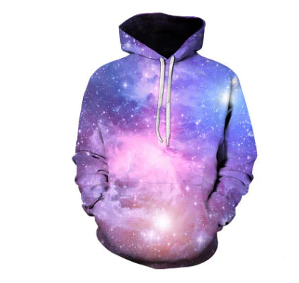 3D Printed Loose Fit Hoodie featuring a vibrant galaxy design, perfect for stylish comfort and casual outings.
