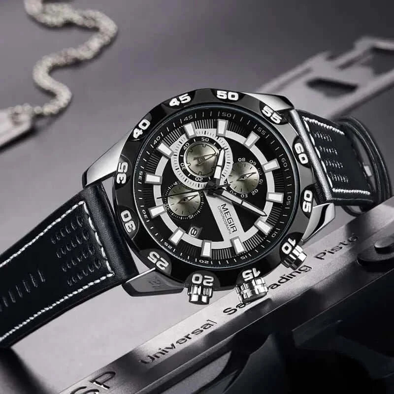 Montre Sport Meigeer Homme Quartz - Chronographe Étanche 30M Cuir