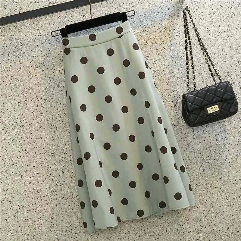 Jupe Mi-Longue Taille Haute Pois - Forme Évasée Élégante Rétro