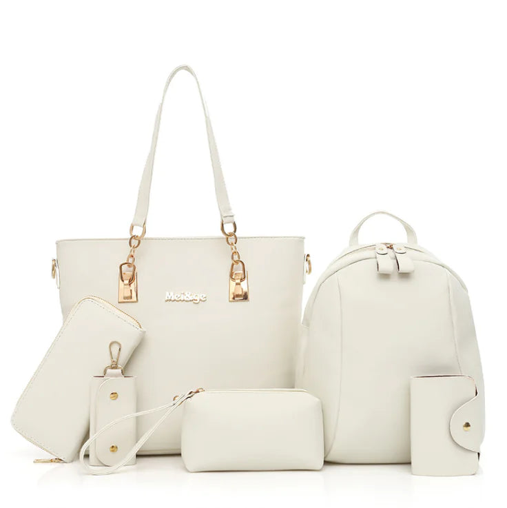 Nylon tote bag set featuring six stylish white bags for women, perfect for any occasion.
