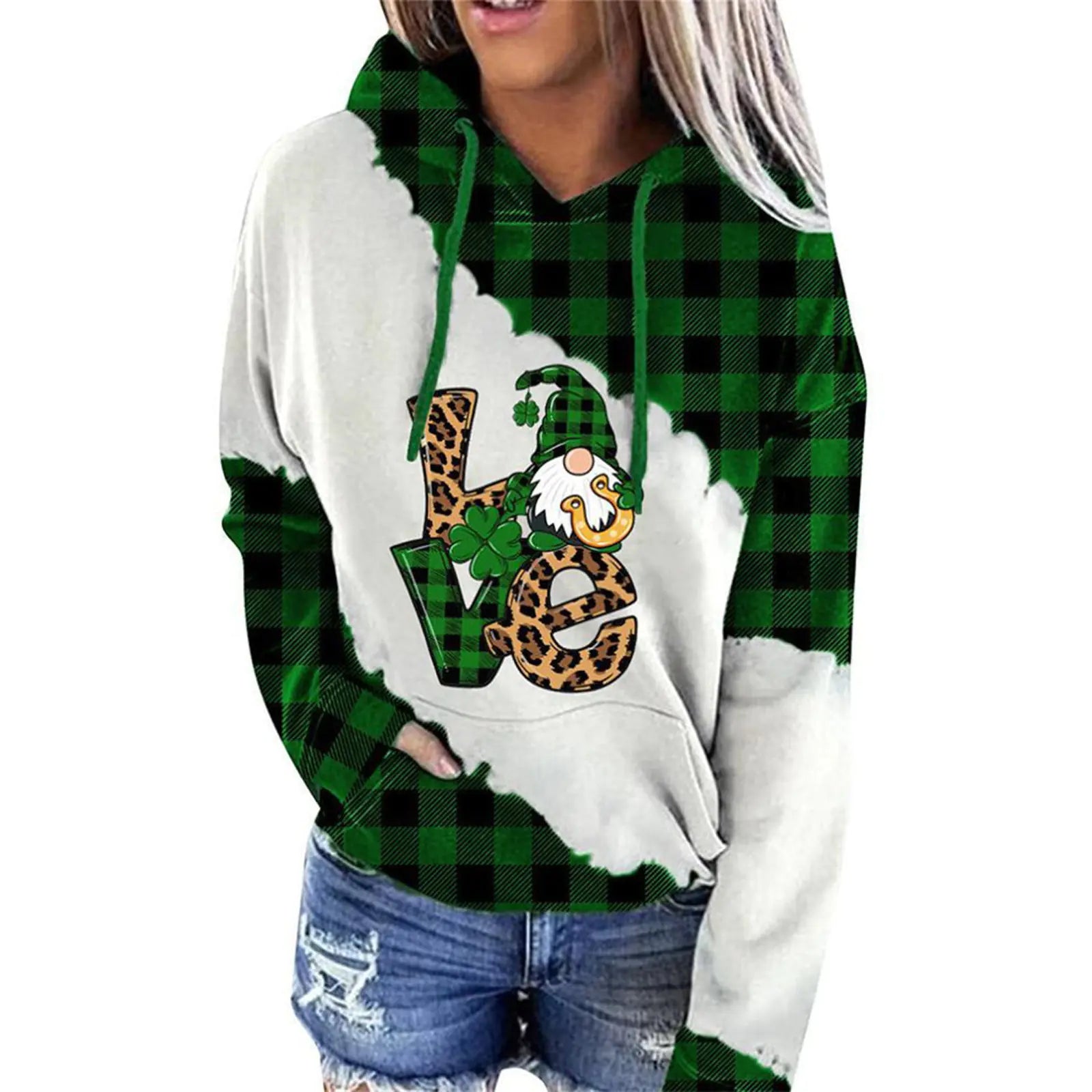 Lucky Grass Print Women’s Casual Hoodie Sweatshirt