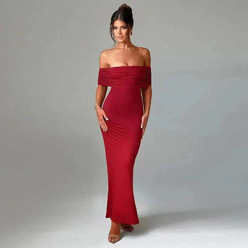 Elegant backless off-shoulder dress for women, sophisticated and sexy style.