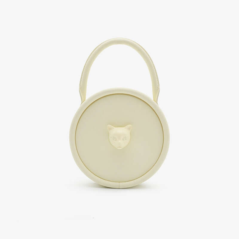 Women’s Cat Head Leather Crossbody Shoulder Bag in cream color with cat face design.