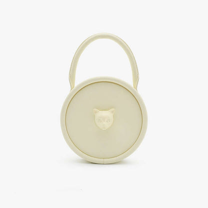Women’s Cat Head Leather Crossbody Shoulder Bag in cream color with cat face design.