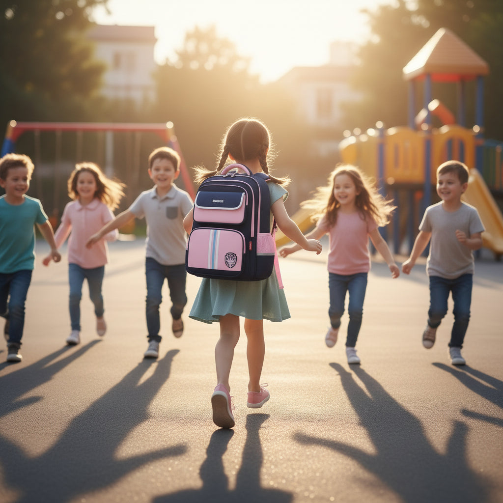 Kids' Spine Protection School Backpack – Lightweight Waterproof Bag + Free Pencil Case in pink and navy colors