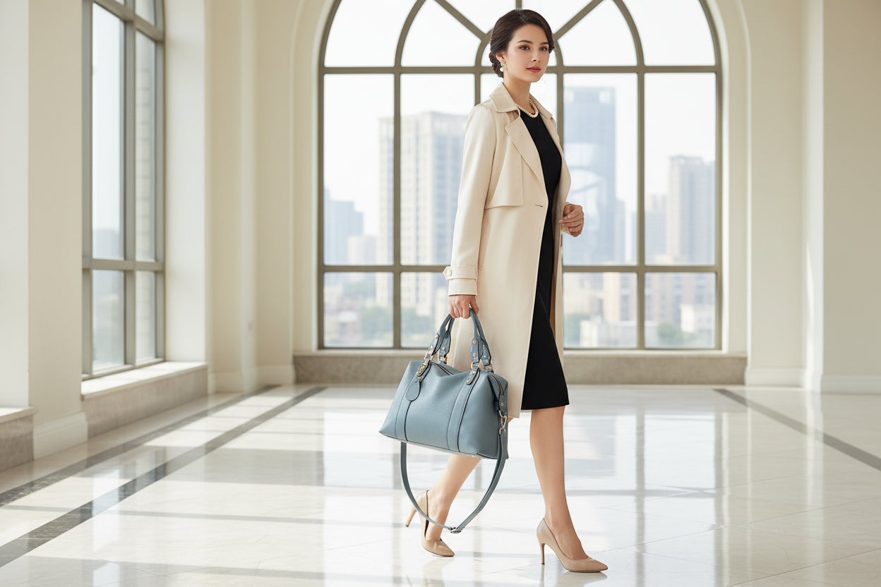 Fashion Women Bags Ladies Hand Bags Shoulder Bag Handbag being carried by a stylish woman in a modern setting.