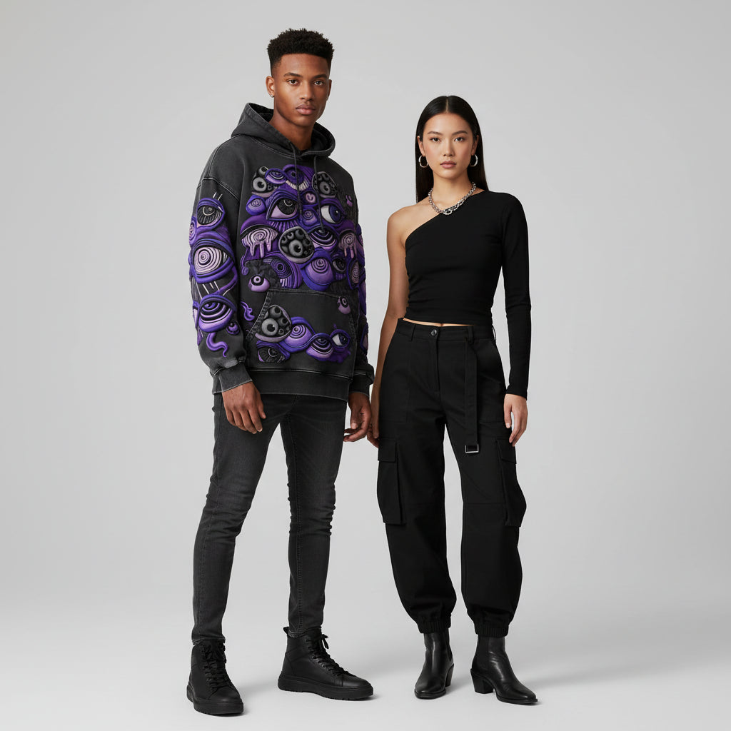 Women's Quirky Personality Pullover Hoodie – Casual Fleece Sweatshirt featuring a vibrant eye print design.