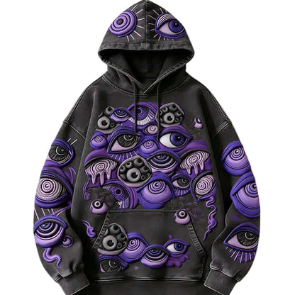 Women's Quirky Personality Pullover Hoodie – Casual Fleece Sweatshirt featuring unique eye graphic design in purple and black.