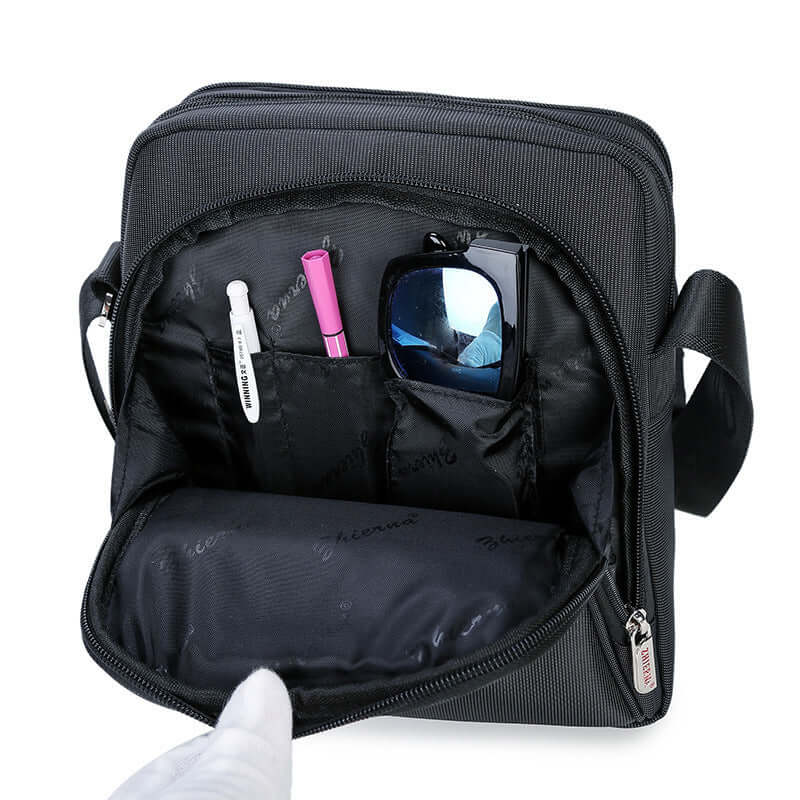 Men's Bags, Oxford Cloth Bags, Handbags, Fashion Shoulder Bags, Messenger Bags, Business Bags interior view with pockets and sunglasses