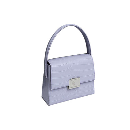Crocodile-Pattern Leather Handbag – Versatile Carry in lavender with a stylish clasp and elegant design.