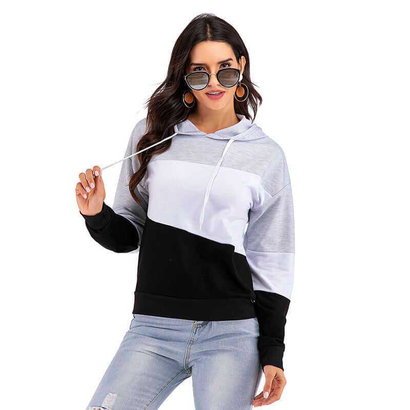 Unisex Colorblock Street Hoodie With Drawstring Hood