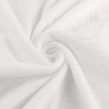 Close-up of white fabric texture for Evil Woman print T-shirt, showcasing its soft and versatile qualities.