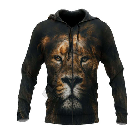 ELON - Stylische Hoodies - ANIMAL Edition featuring a lion print on a zipper hoodie, suitable for leisure wear.