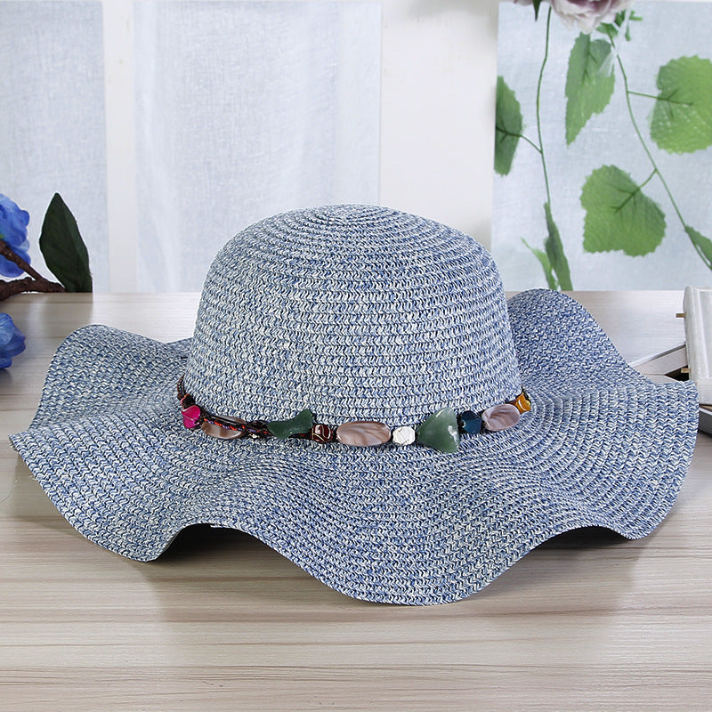 Hand-Woven Read Strange Stone Decorative Straw Hat Woman