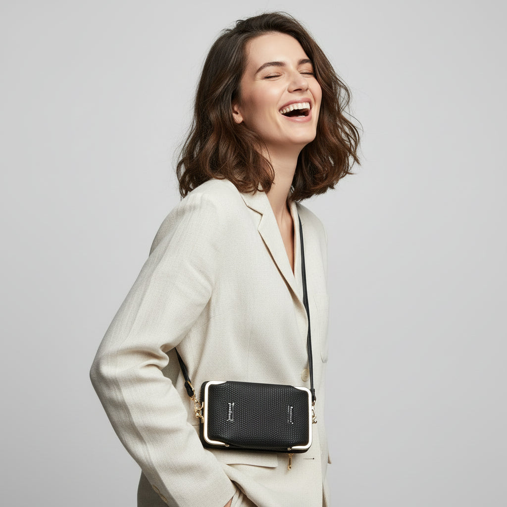 Women's Shoulder Bag with Lock – Mini Square Crossbody Bag Korean Style PU Leather in black with strap