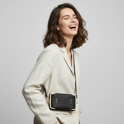 Women's Shoulder Bag with Lock – Mini Square Crossbody Bag Korean Style PU Leather in black with strap